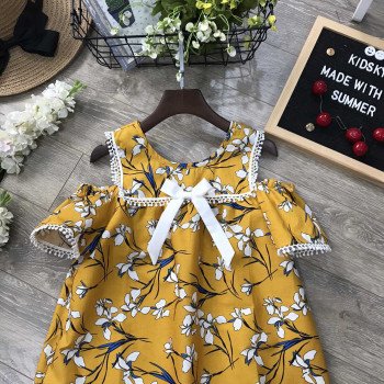 Váy tay trễ hoa nơ ngực  xuân hè bé gái- V20224